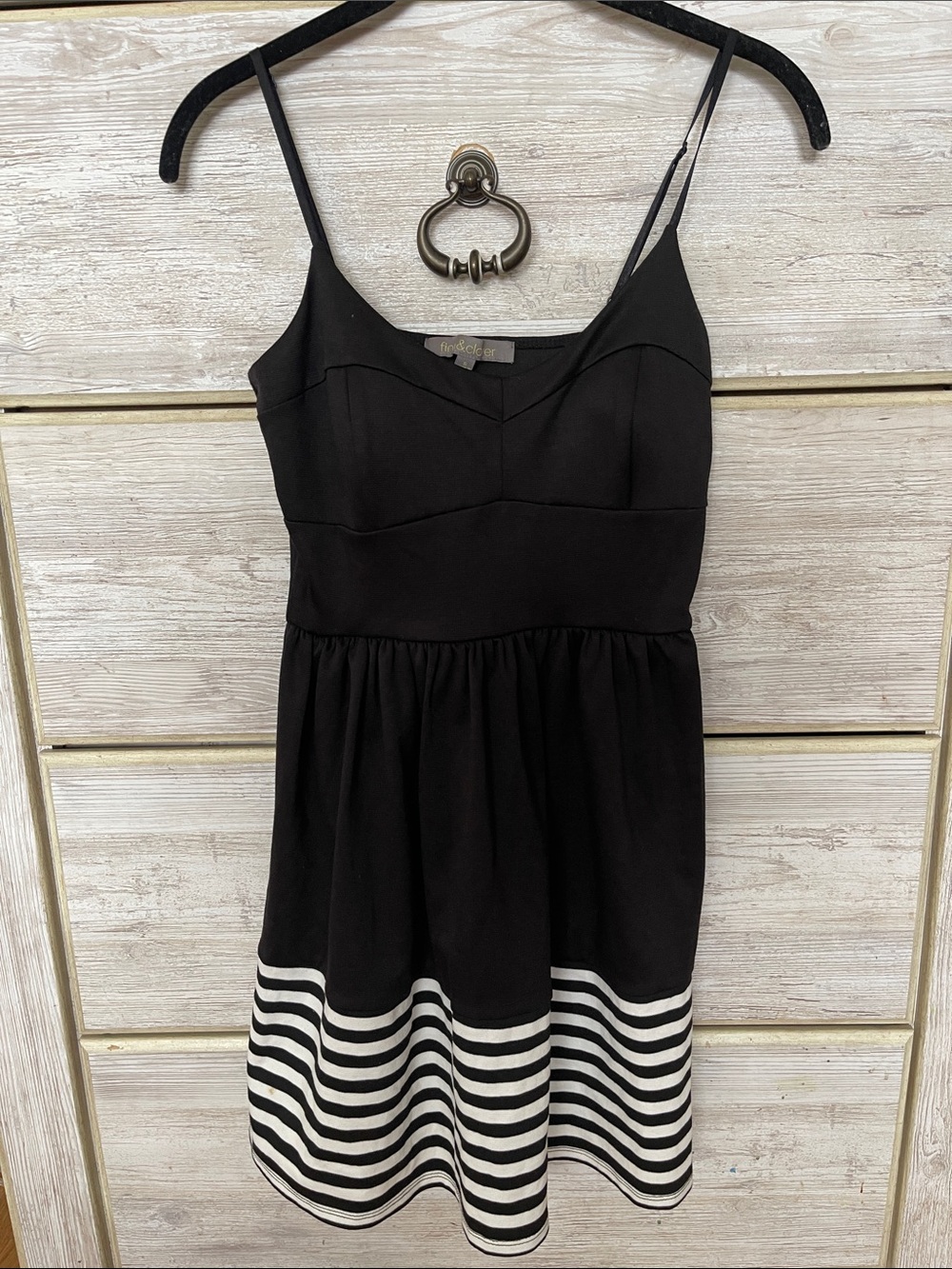 Black & White Striped Hem Spaghetti Strap Dress -
